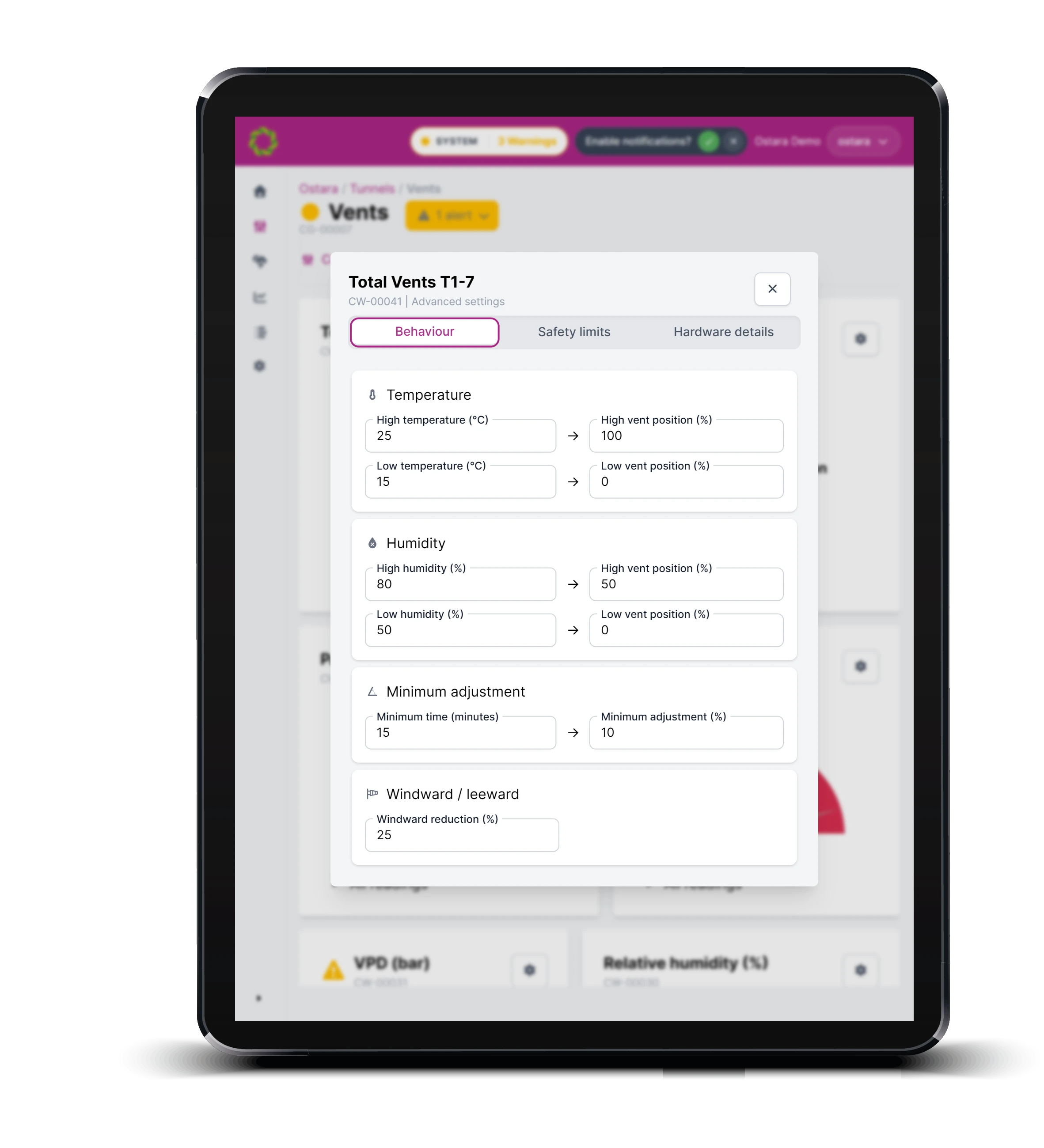 automated vent control settings 